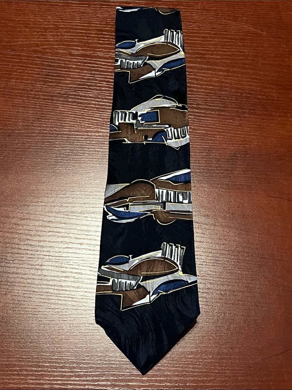 Bellini Black Tie with Blue and Brown Abstract Design